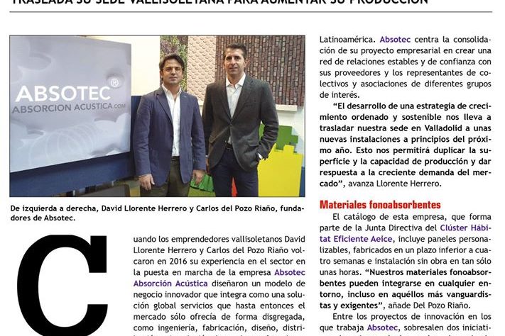 La revista CyL Economica se hace eco de nuestras soluciones globales de absorción acústica